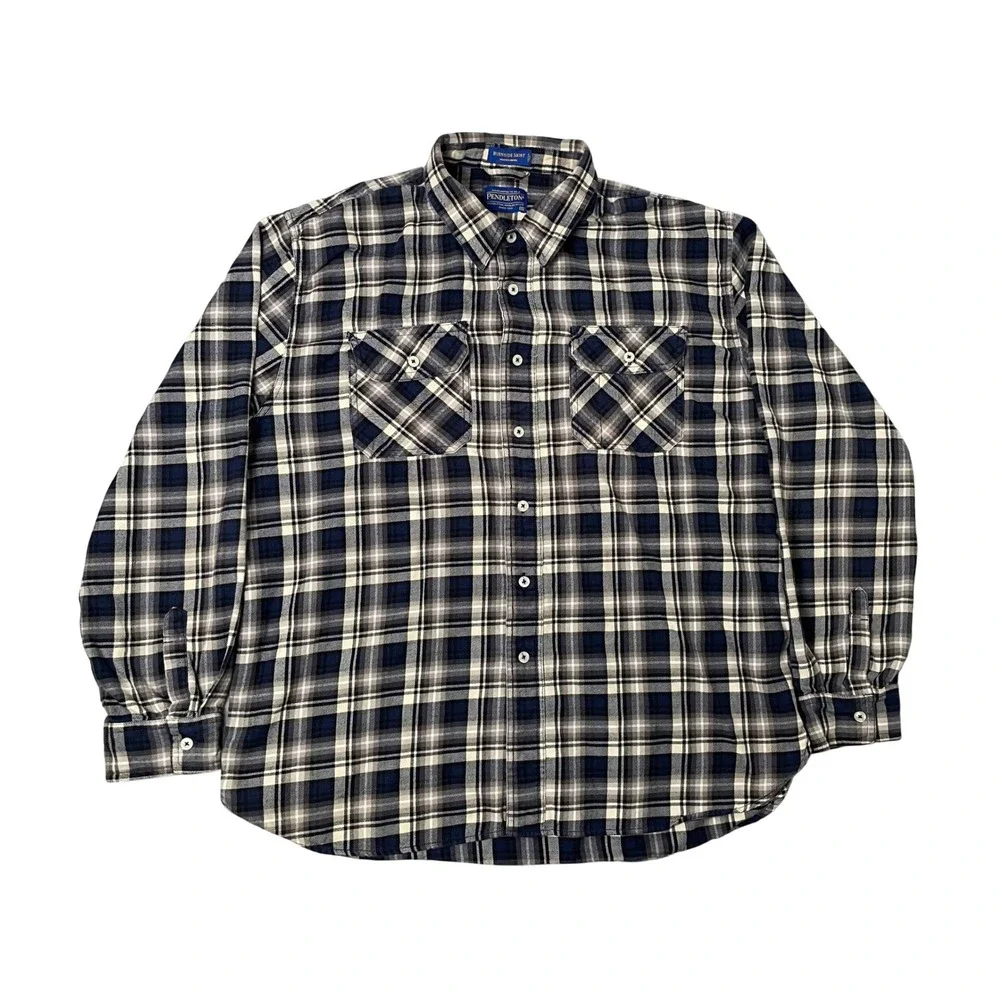 Pendleton Burnside Shirt Mens XXL Blue Plaid Cotton Flannel Button Long Sleeve